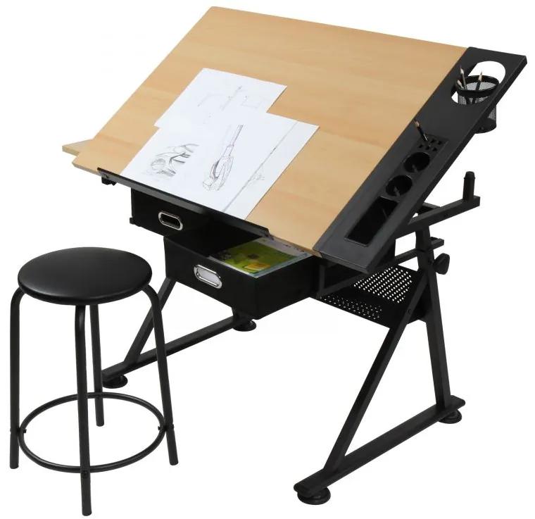MIADOMODO Íróasztal  polcokkal és székkel világosfa/fekete
