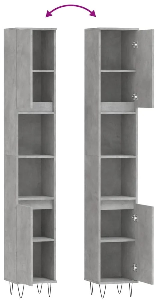 betonszürke szerelt fa fürdőszobaszekrény 30 x 30 x 190 cm