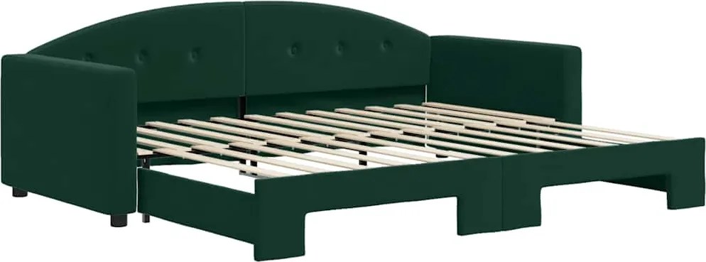 vidaXL sötétzöld kihúzható bársony heverő 90 x 200 cm