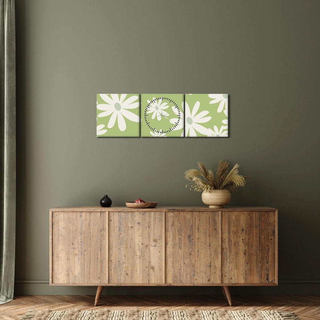 Kép - Hippik, zöld virágok N⁰1 (órával) (90x30 cm)