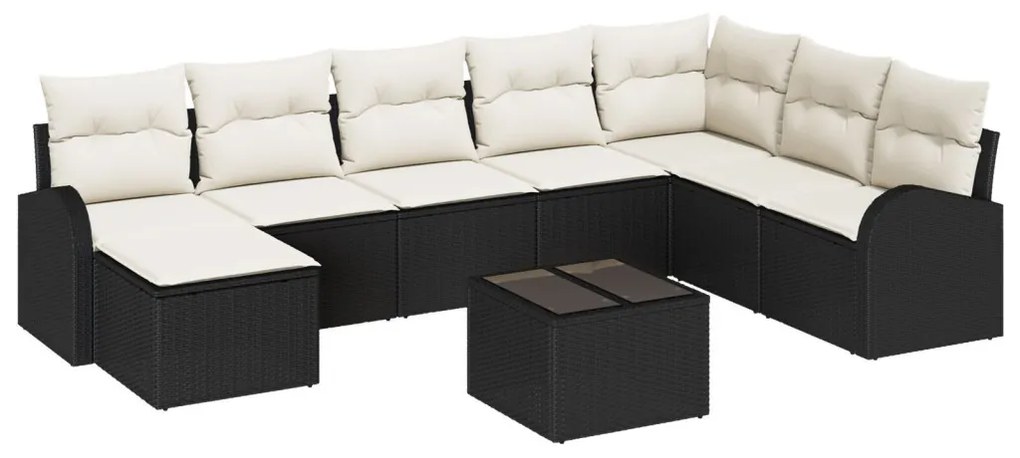 8 Darabos Kert Sofa Szett Párnákkal Barna Poli Rattan, 2-Személyes Kert Sofa Tárolóval és Párnákkal Fekete Poli Rattan