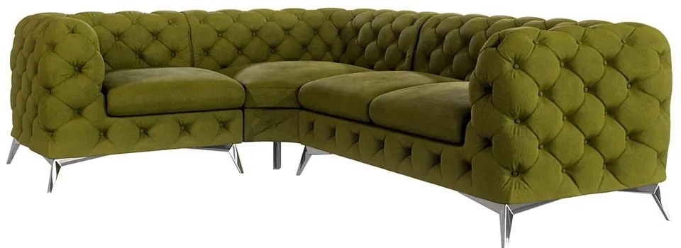 Zöld bársony sarokkanapé (bal oldali-L alakú) Chelsea – Ropez