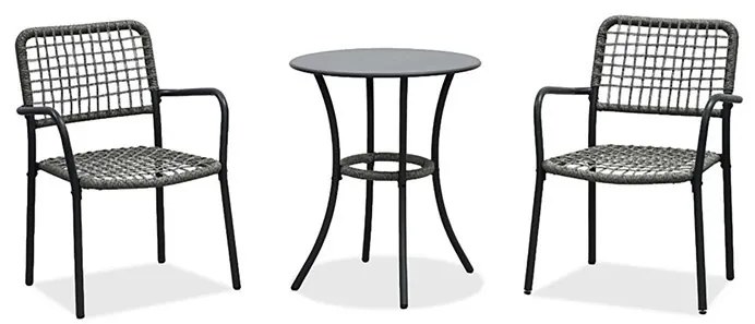 Erkély Bútorszett, Fém + Polyrattan, Szürke. GREY