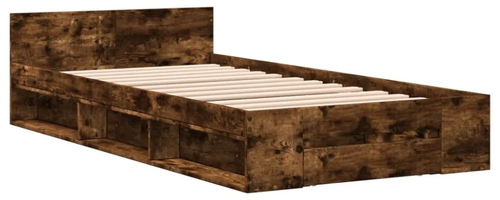 füstös tölgy színű szerelt fa ágykeret fiókkal 100 x 200 cm