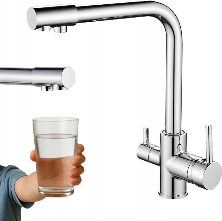 Háromutas Konyhai Csaptelep Forgatható Kifolyócsővel Konyhai Csaptelep Szűrő Króm