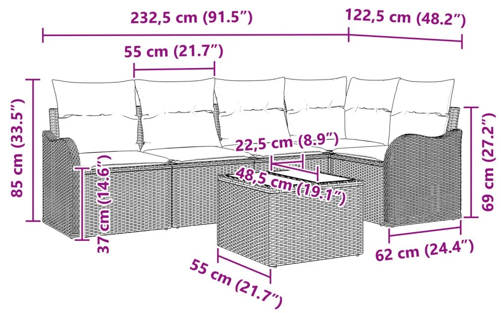 6 darabos kertibútor szett párnákkal szürke poly rattan, 2 személyes kertibútor párnákkal világosszürke poly rattan