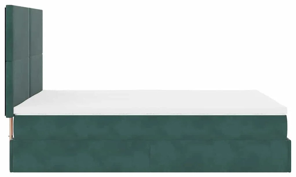 Ottomán ágykeret matracokkal sötétzöld 140x190cm bársony