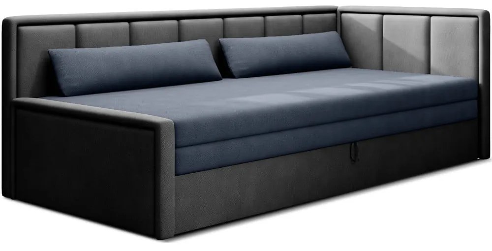 Kék-szürke zsenília kinyitható-tárolóhelyes kanapé 214 cm Fulgeo – ELTAP