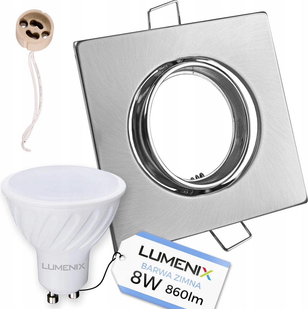 Halogén lámpatest szett Szatén Négyzet GU10 Led izzó 8W Hideg