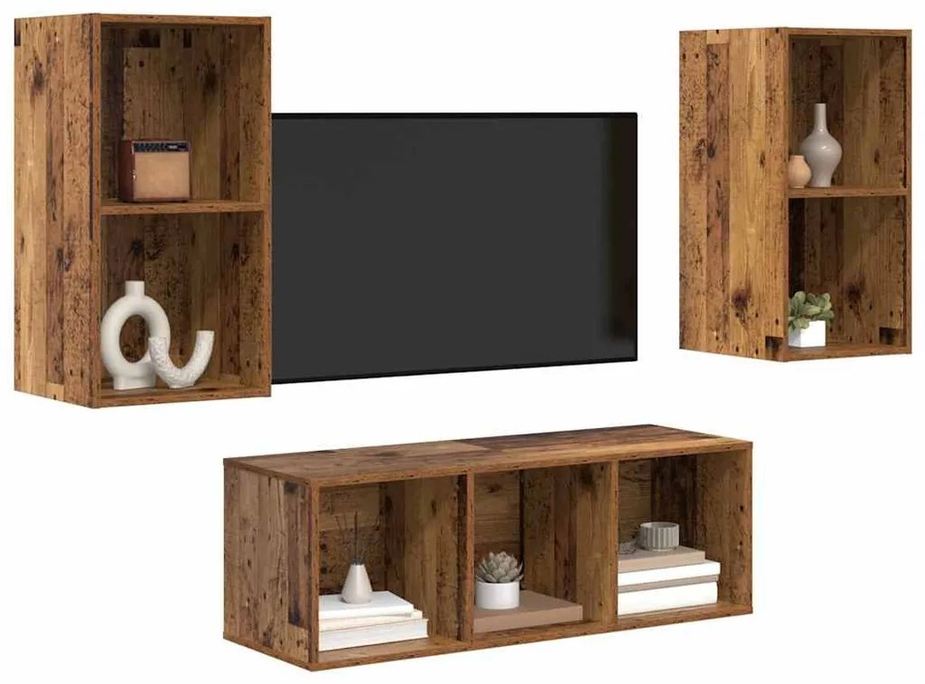 TV Szekrény Szett 3 pcs Régi fa 37 x 37 x 107 cm Faanyag