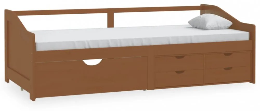 mézbarna 3 személyes tömör fenyőfa kanapéágy fiókokkal 90x200cm