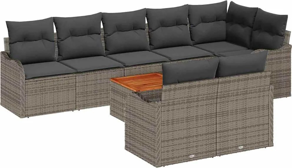 vidaXL Kerti Kanapé Szett tárolóval 9 pcs Szürke polirattan