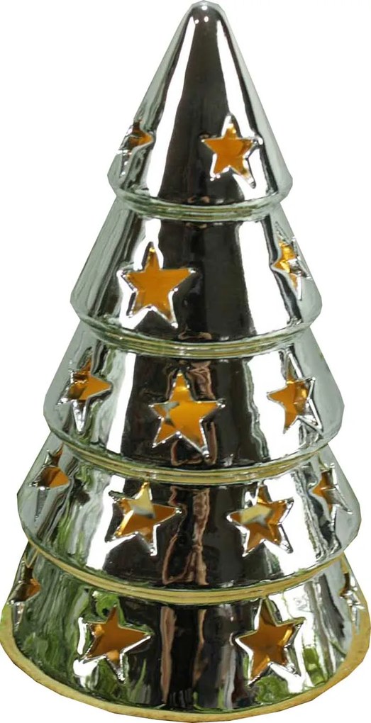 Dekorációs figura ezüst karácsonyfa H15 Led