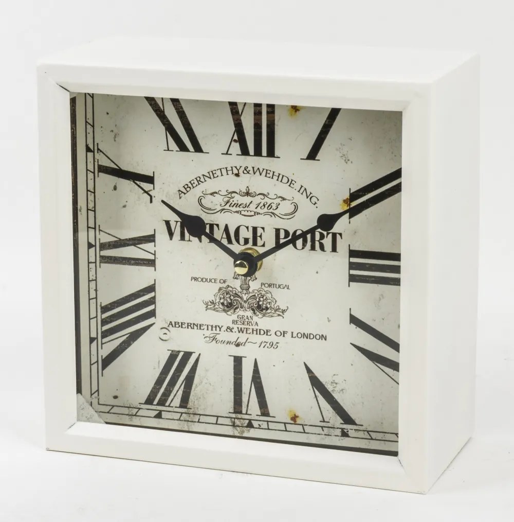 Vintage Port London szögletes kopottas fehér kvarc falióra római számokkal 20x20x10cm