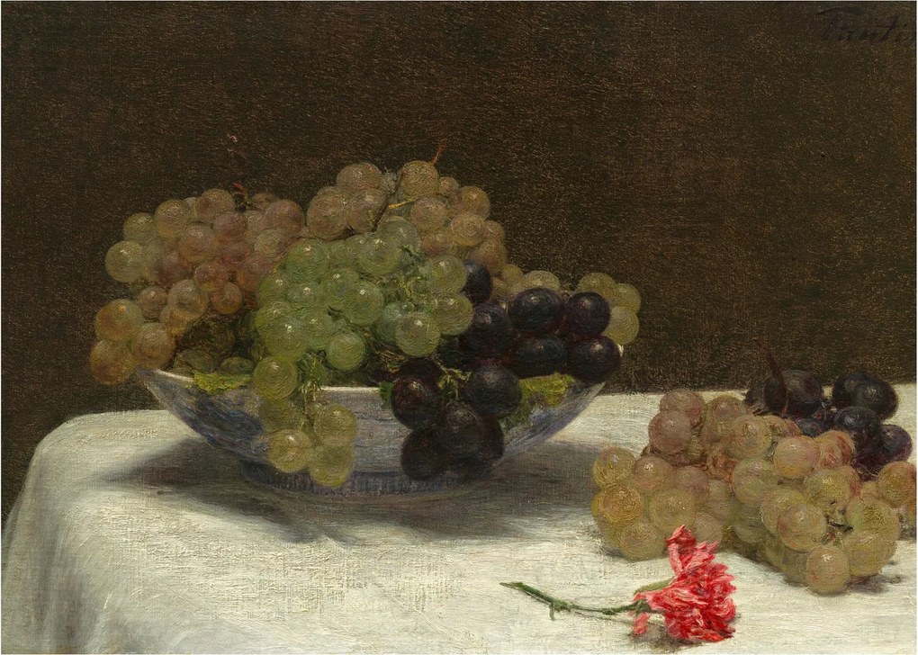 Üveg kép - Henri Fantin-Latour, Still Life with Grapes and a Carnation, reprodukciók (70x50 cm)