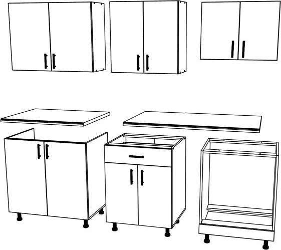 Benita konyhabútor szett V14, 200 cm - Antracit-Fehér