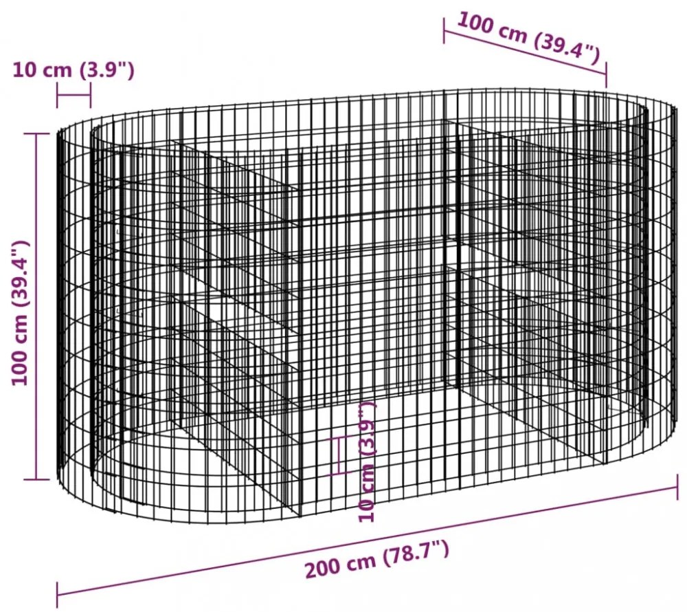 horganyzott vas gabion magaságyás 200x100x100 cm