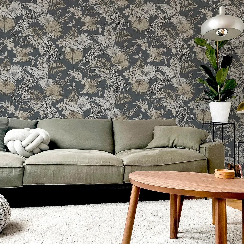 Arthouse Signature 2 Tropical Leopard bézs-szürke leopárdmintás papír tapéta – 909408