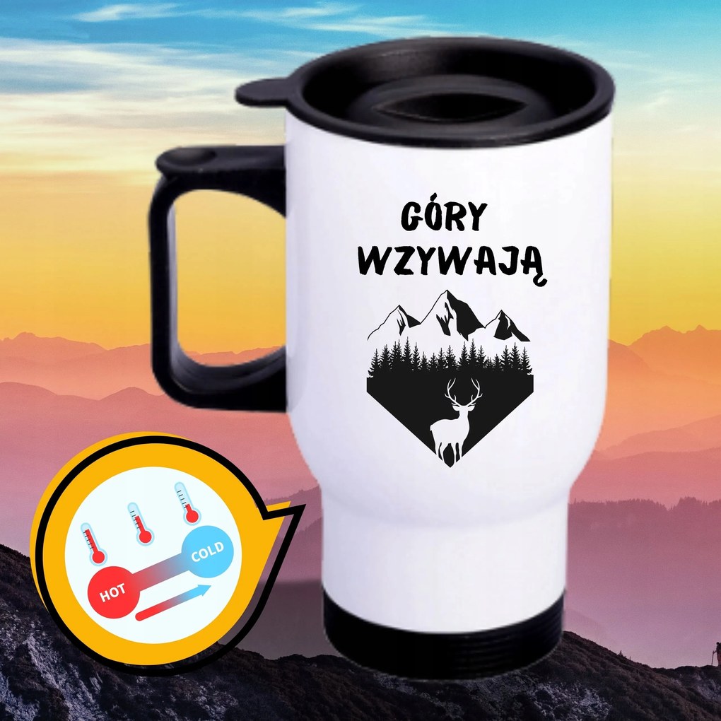 Bögre Fehér Thermo Vicces Ajándék Hegyek Hívnak