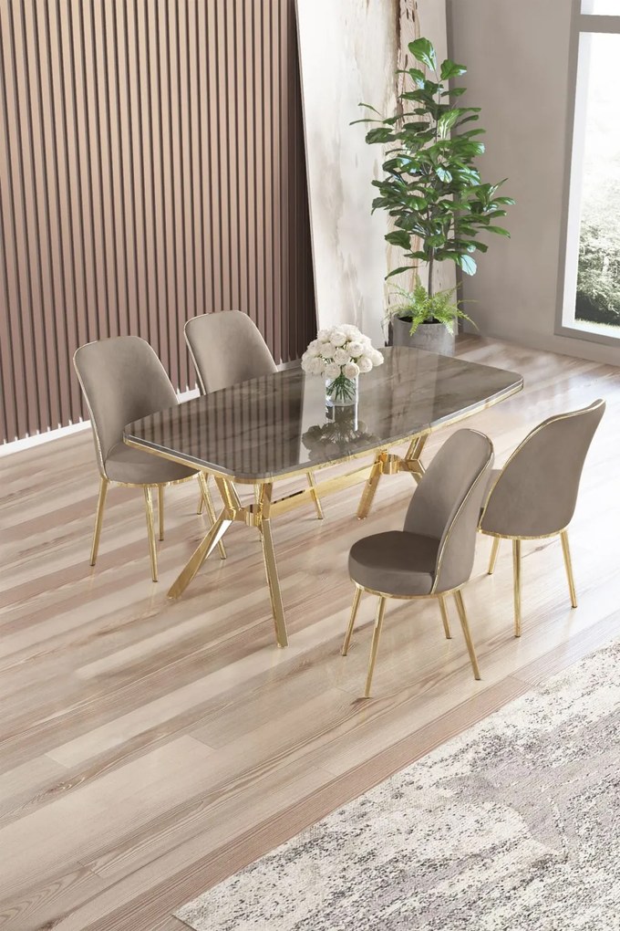 Lena étkezőgarnitúra, antracit-arany, 160 cm – TR240CHR2865