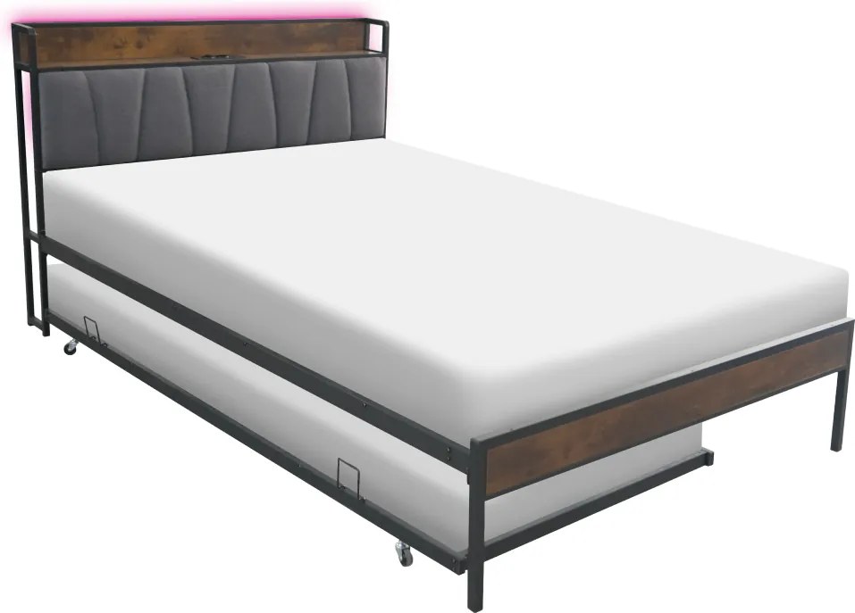 Ágy ágyráccsal és kihúzható pótággyal, 160x200, fekete/szürke, NORDO