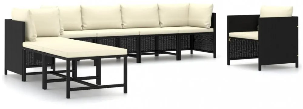 vidaXL 8 részes fekete polyrattan kerti bútorszett párnákkal