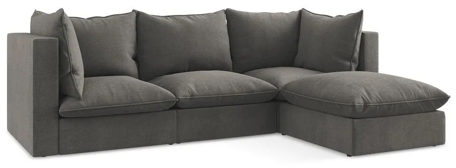 Sötétszürke sarokkanapé (jobb oldali-heverő résszel) Manao – Makamii