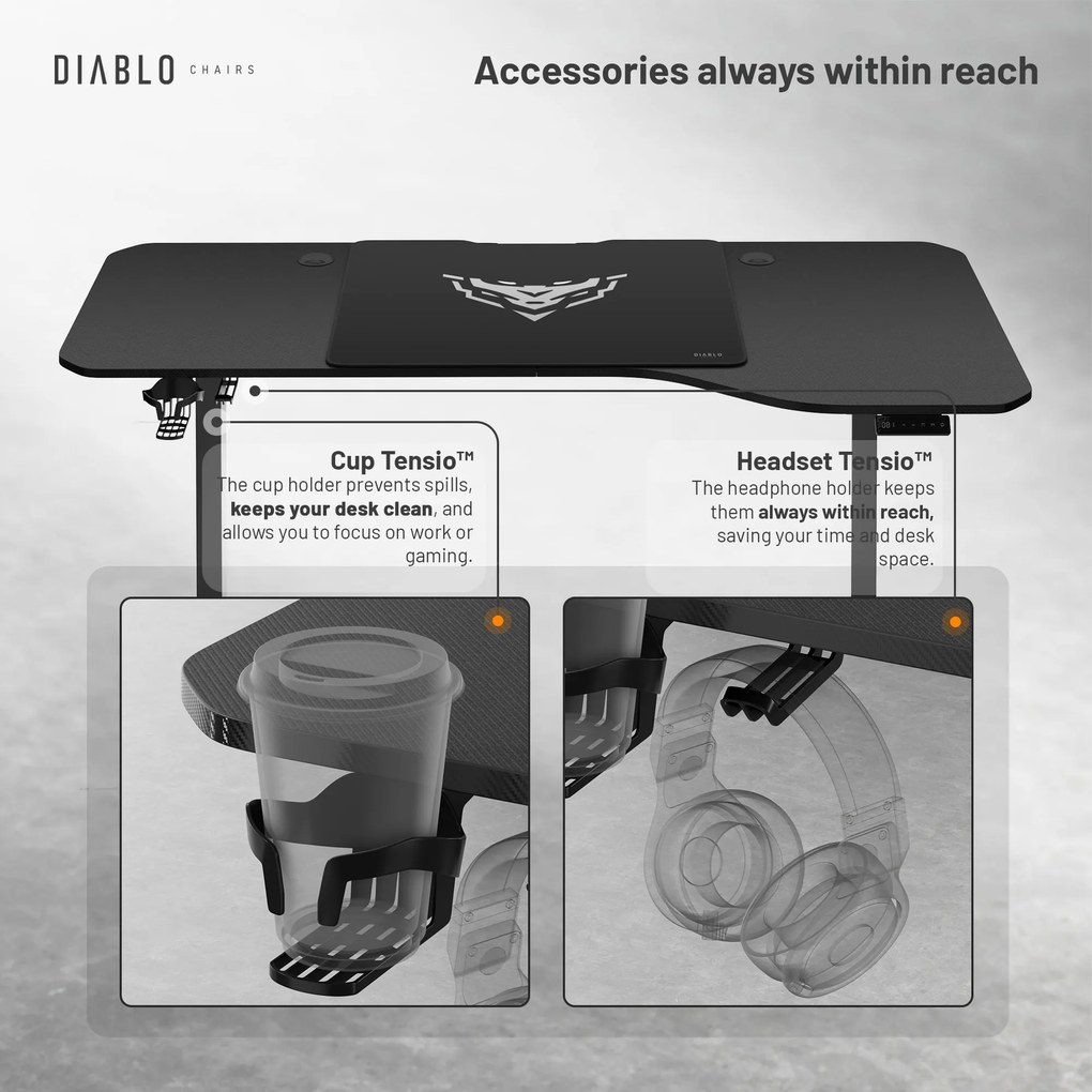 Elektromosan magasságban állítható íróasztal 160 cm fekete: Diablo X-Tensio 1600