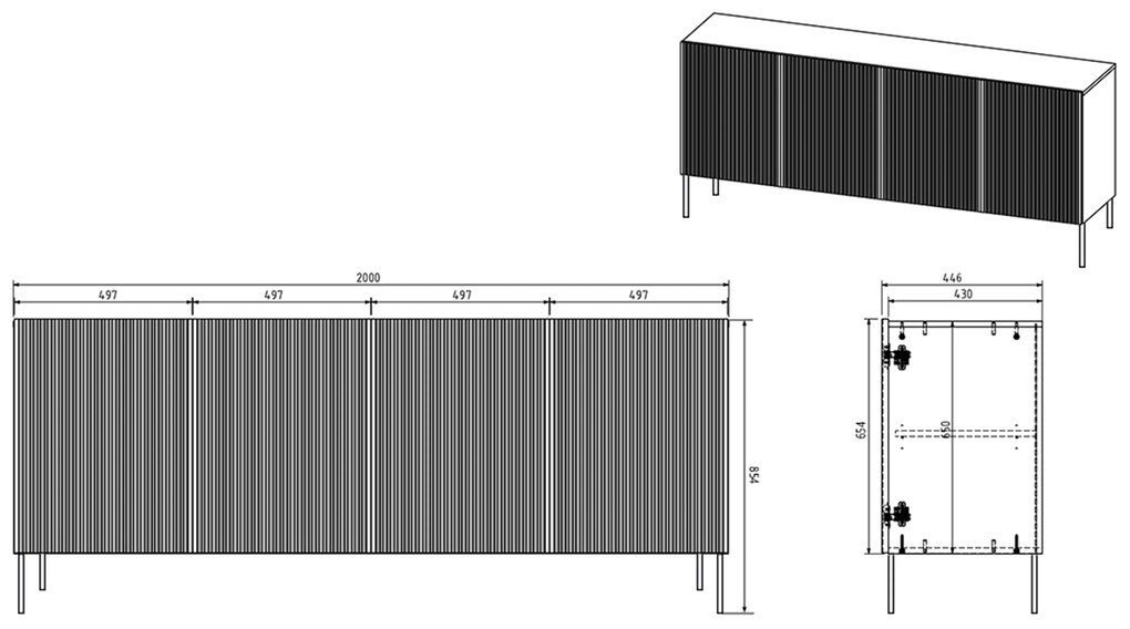 Nicole 200 cm komód - antik rózsaszín MDF / arany lábak