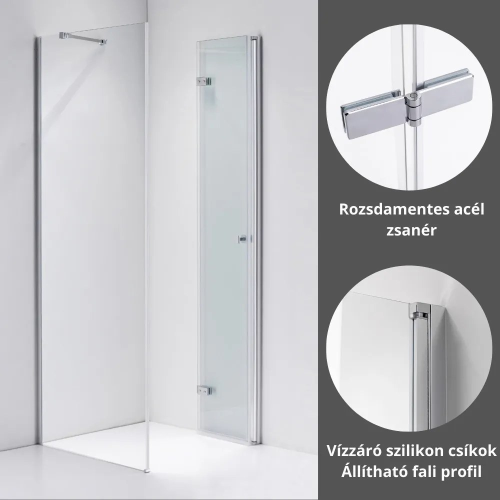 Stuxi Verona 100x100 cm szögletes csuklóajtós zuhanykabin, 6 mm vízlepergető üveggel, króm elemekkel