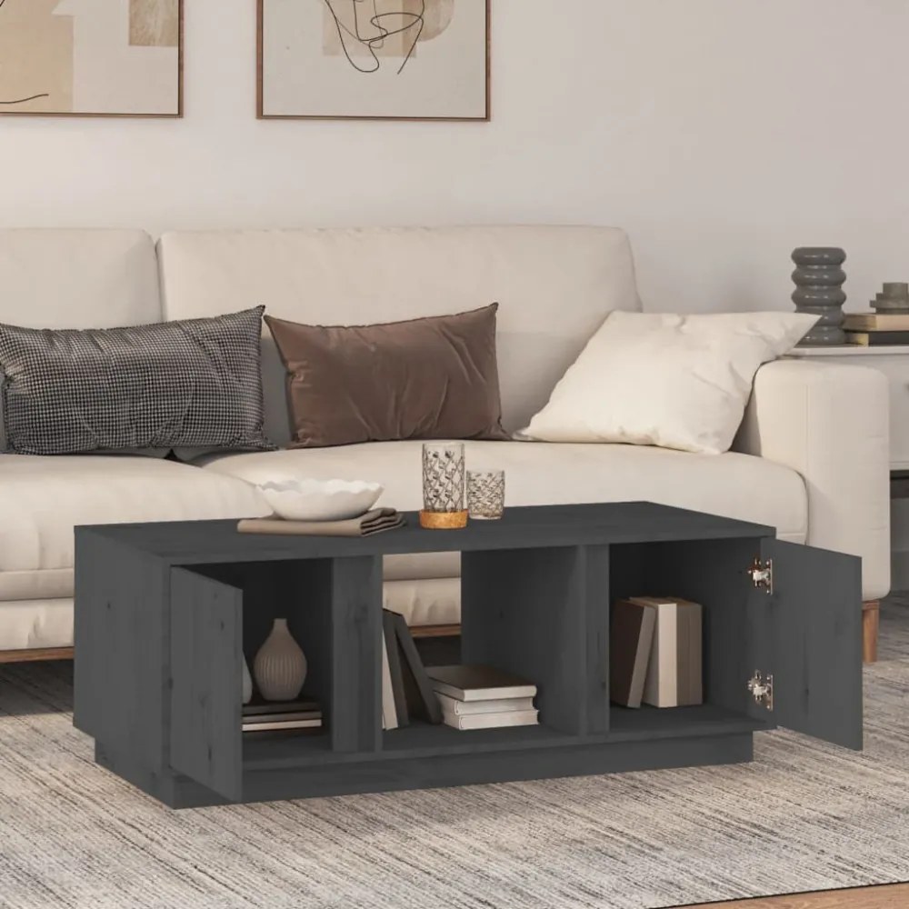 szürke tömör fenyőfa dohányzóasztal 110x50x40 cm
