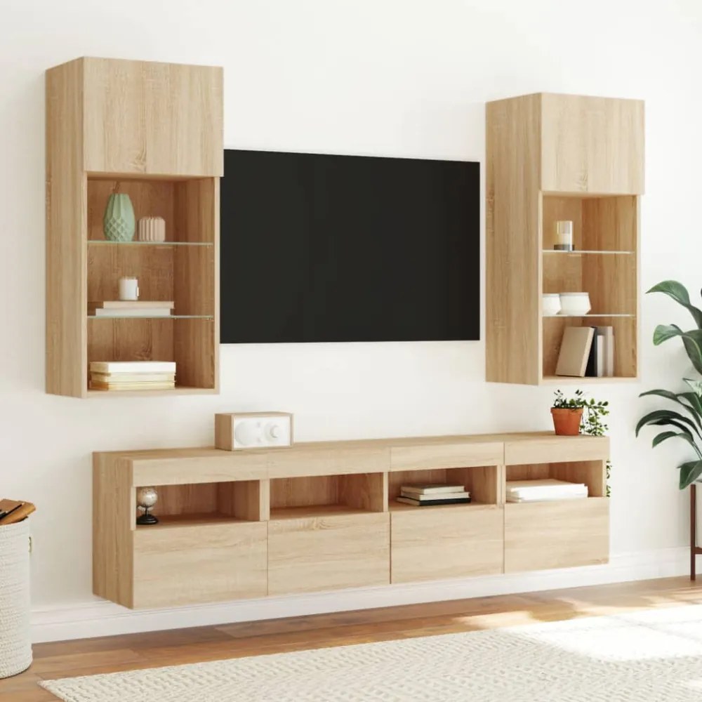 2 db sonoma tölgy színű fali TV-szekrény LED-del 40x30x40 cm