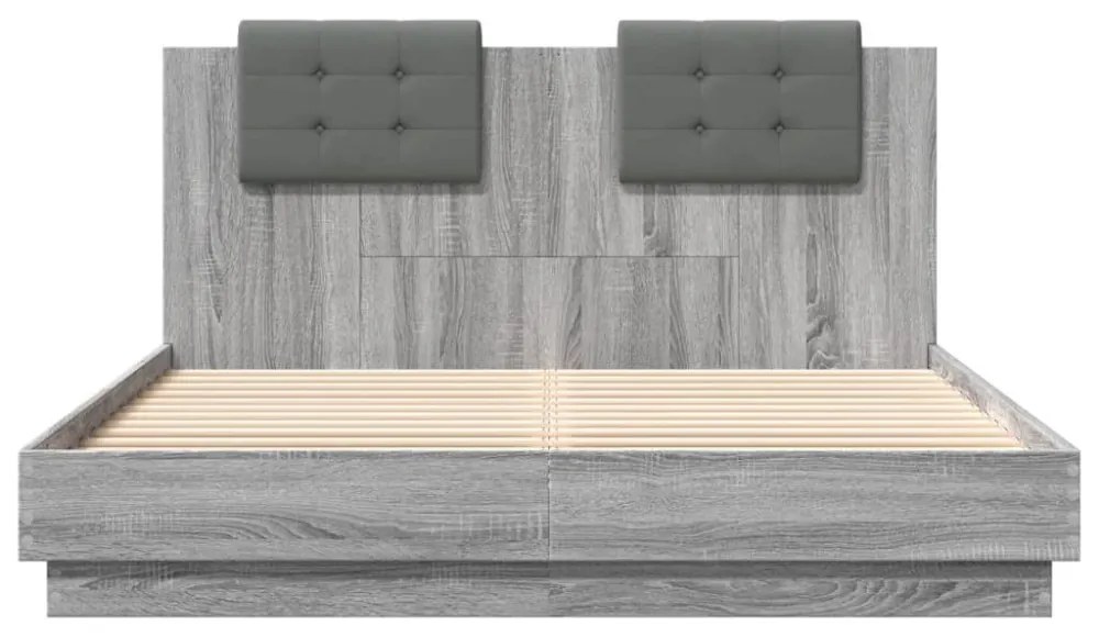 szürke sonoma színű szerelt fa ágykeret fejtámlával 120x200 cm