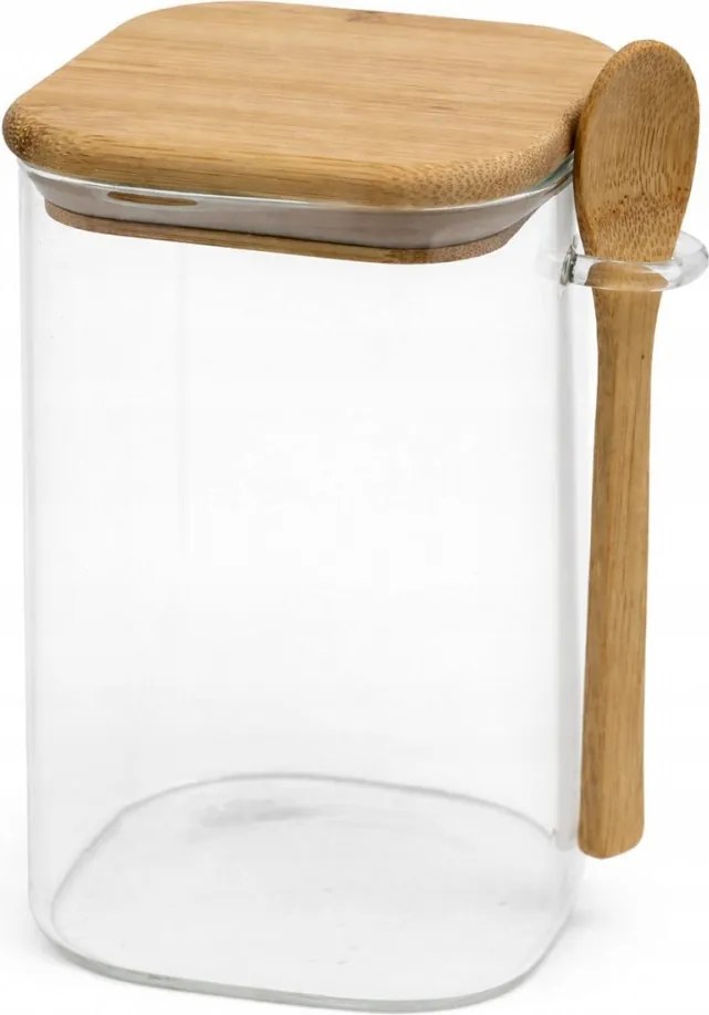 Üvegedény Fa FEDÉLLEL15cm Teáskanállal 1000ml 1L