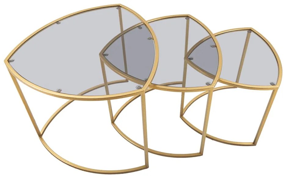 Aranyszínű kerek dohányzóasztal szett üveg asztallappal, 3 db-os ø 60 cm Triangle – Mauro Ferretti