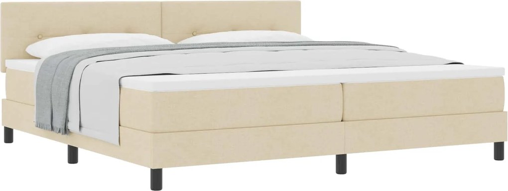 vidaXL Boxrugós ágy matracmal fejtámlával Krém 200 x 200 cm szövet