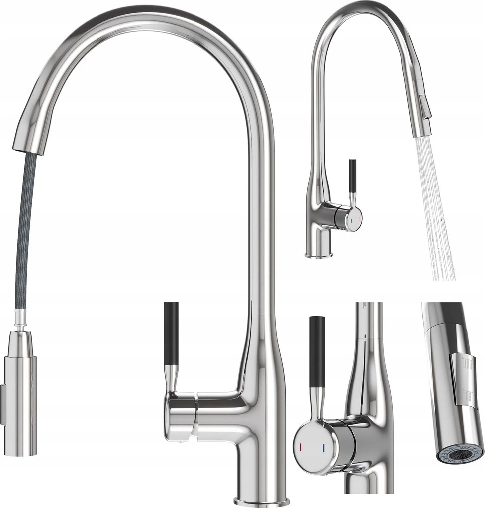 Konyhai Csaptelep Kihúzható Kifolyócső Ezüst Csaptelep Kétfunkciós Króm Fossa