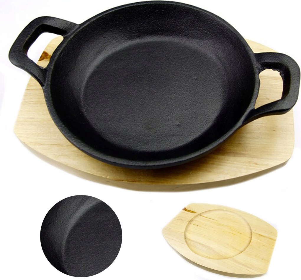 Serpenyő Öntöttvas Edény Az Ételek Tálalásához +fa Alap Védelem