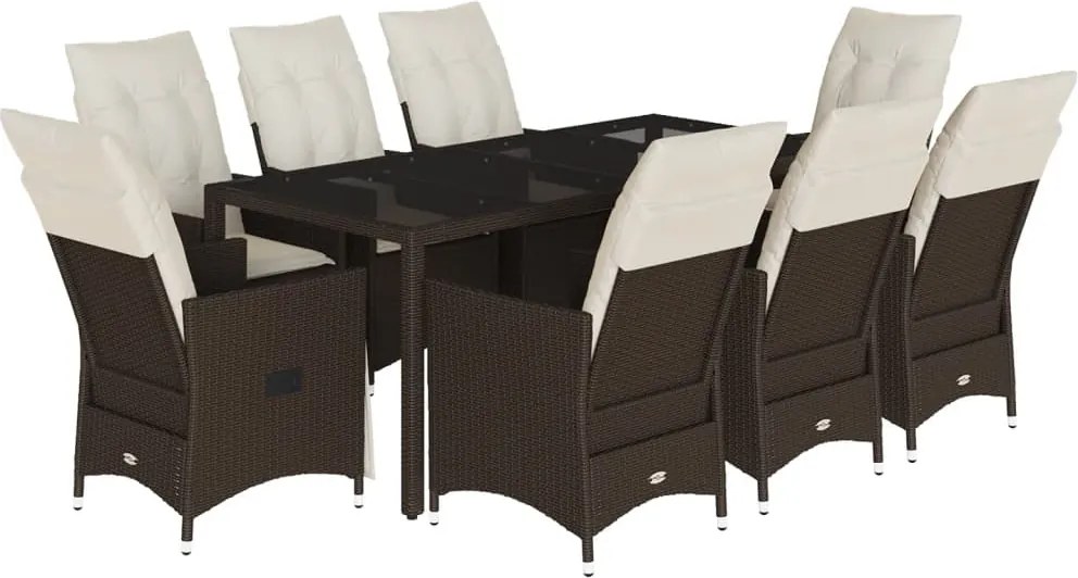 vidaXL 9 részes barna polyrattan kerti étkezőgarnitúra párnákkal