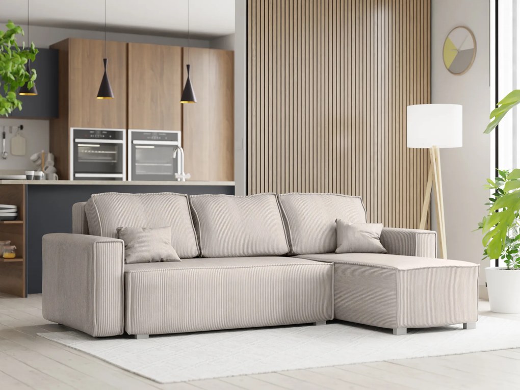 SMART COSARO krémszínű sarokkanapé,ágyazhaztó + 2 db AJÁNDÉK párnával