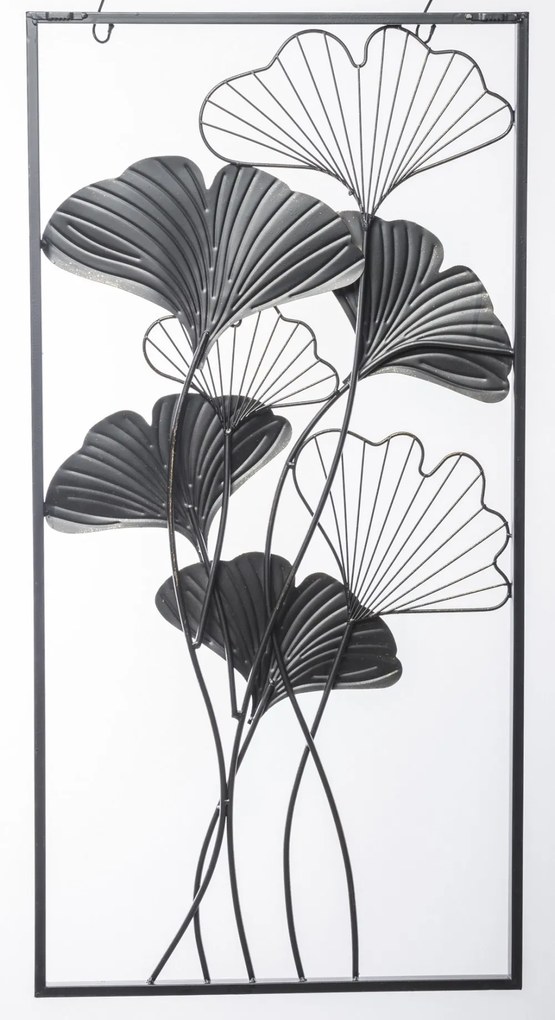 Arany áttört ginkgo biloba levélcsokor fekete fém faldekoráció 100x50x3cm