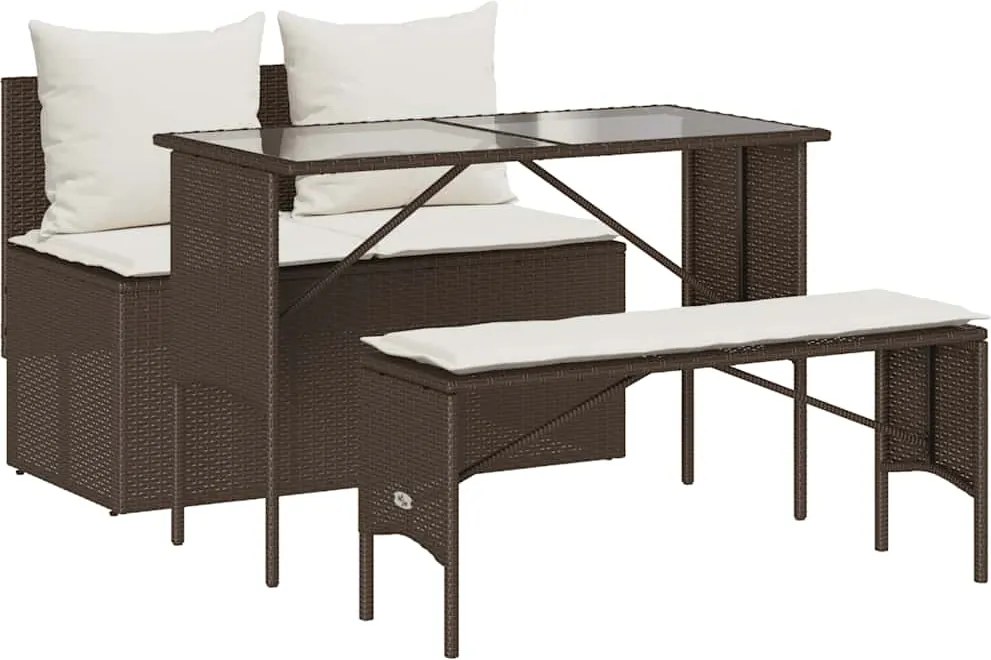 vidaXL 3 részes barna polyrattan kerti étkezőgarnitúra párnával