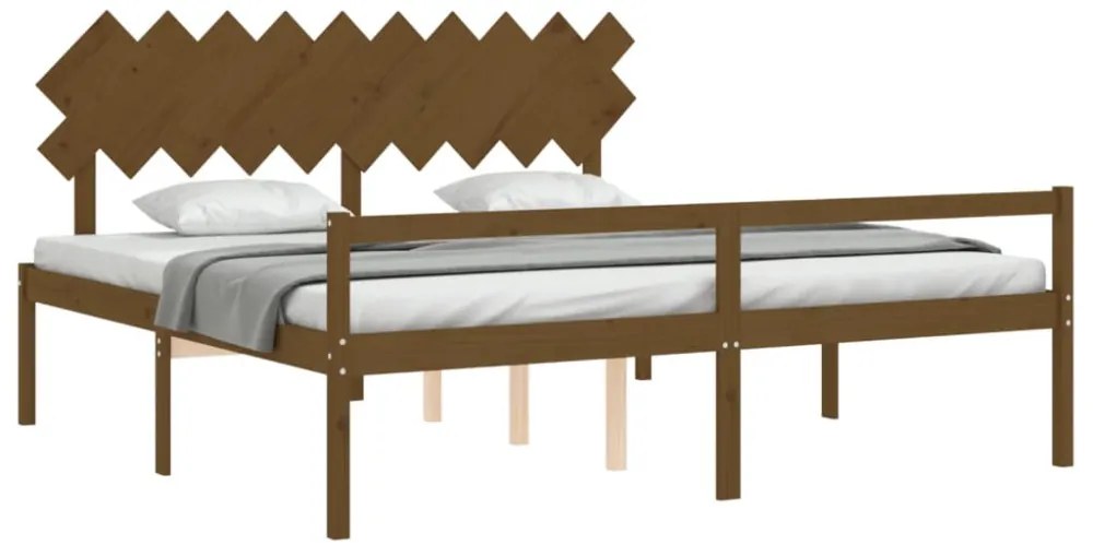 mézbarna tömör fa ágy időseknek fejtámlával 200x200 cm