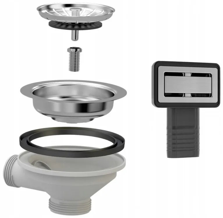 Gamma Gamma, 1-kamrás kézi szifon gránit mosogatóhoz négyzetes túlfolyóval, króm, GMA-1M11ZCH