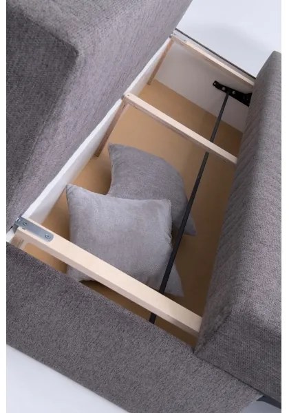 Kárpitozott, karfa nélküli, kihúzható háromszemélyes kanapé mindennapi alváshoz PAUL szürke