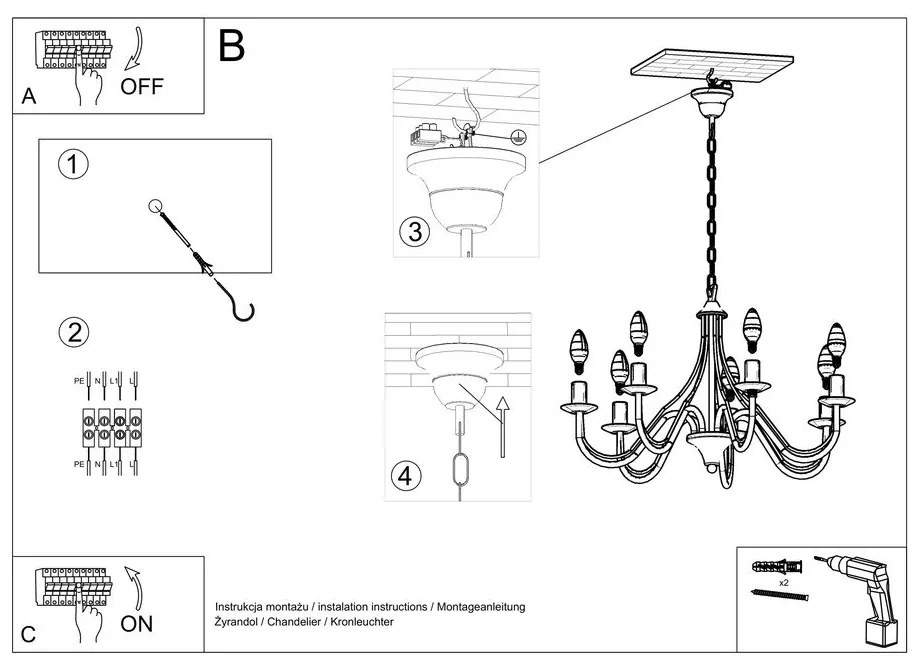Fiorano 5 fekete függőlámpa - Sollux
