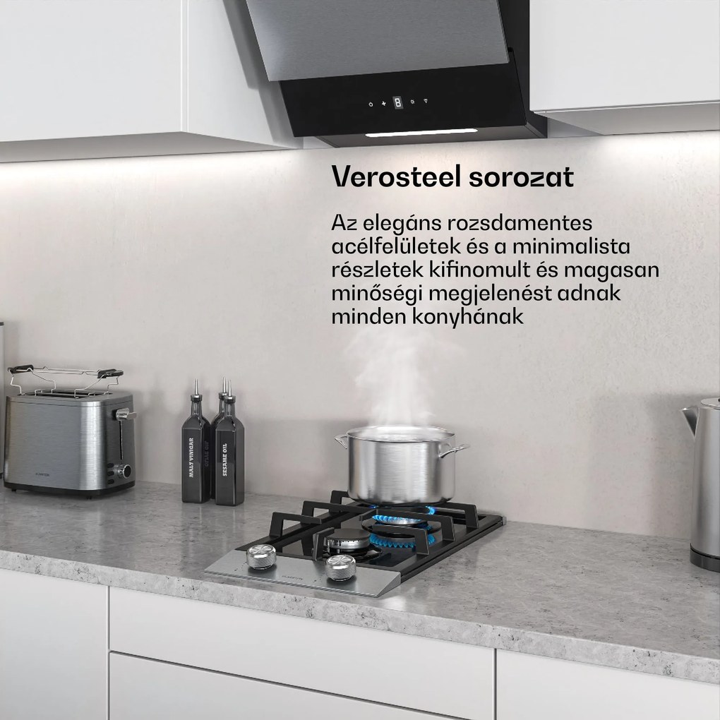 Klarstein Verosteel gázfőzőlap, 2 zónás, elektromos gyújtás, földgázzal és LPG-vel kompatibilis, 4200 W, 30cm