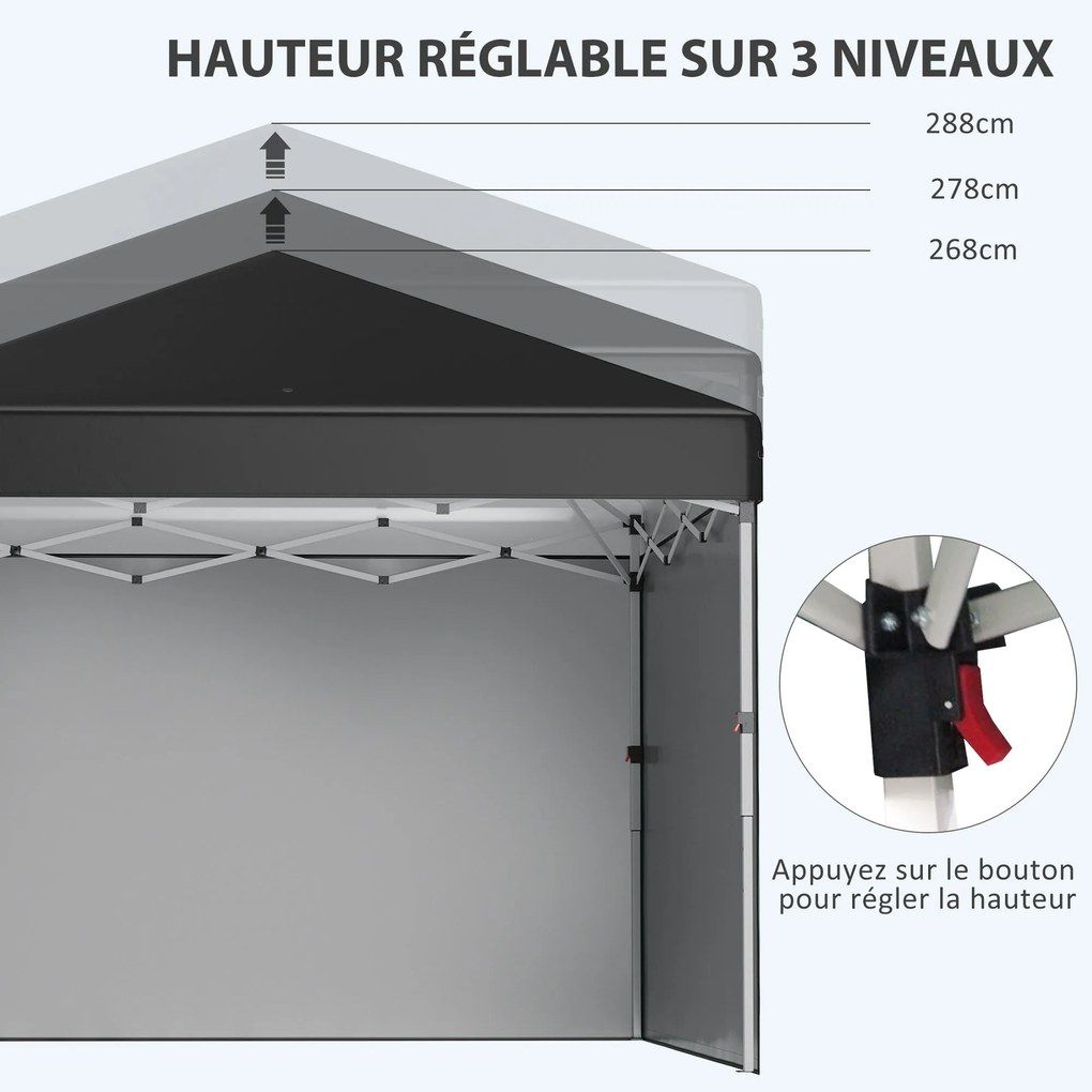 Outsunny Pop-up összecsukható kertiszín magasra állítható, UV 30+ védelemmel, 2 oldalfallal - hordtáskával - kültéri partihoz, eseményhez - 297 x 297
