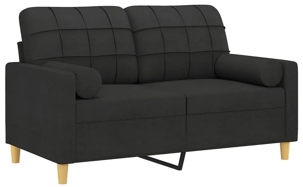 2 személyes fekete szövet kanapé díszpárnákkal 120 cm