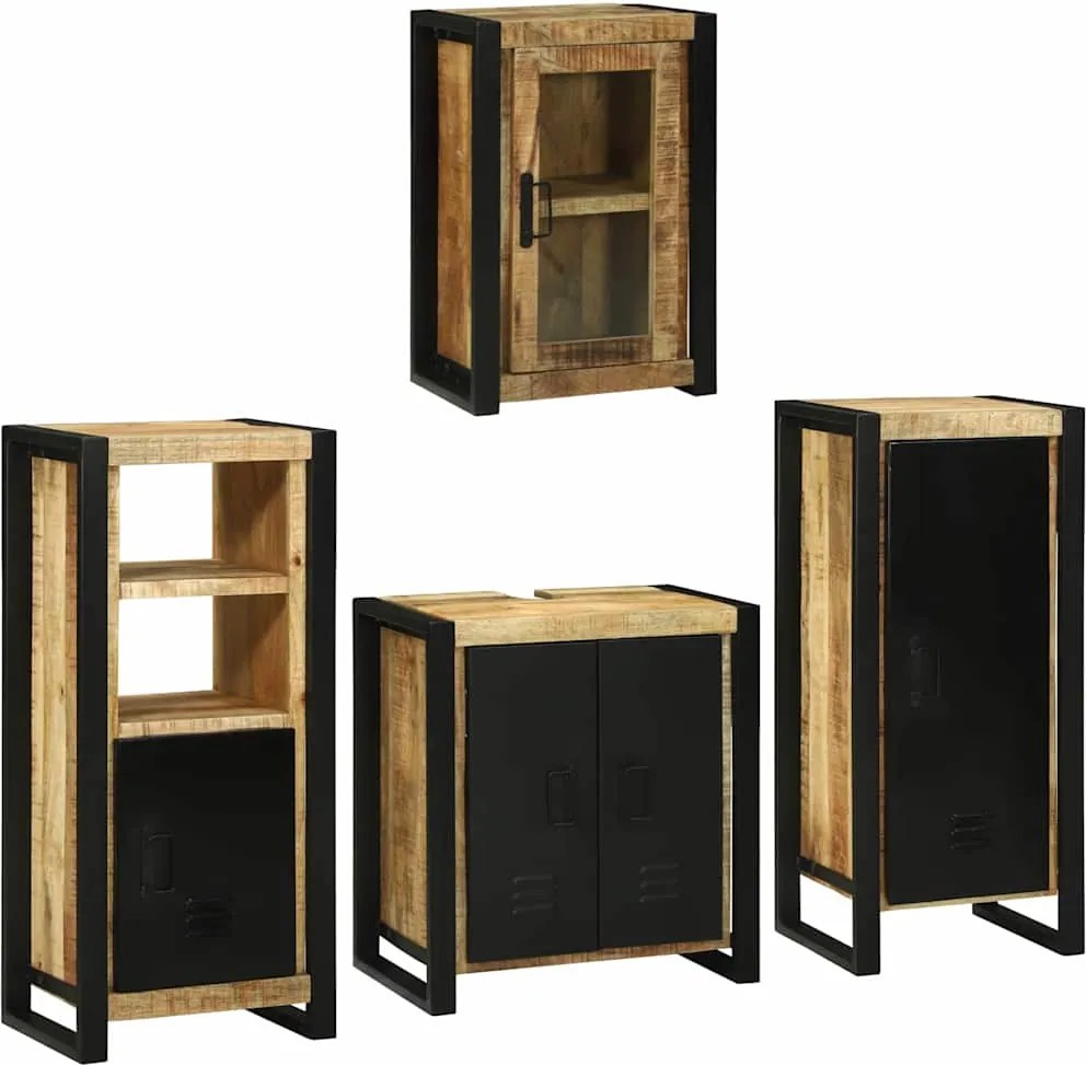 vidaXL Fürdőszoba bútor szett polcokkal 4 pcs Barna Tömör Mangófát